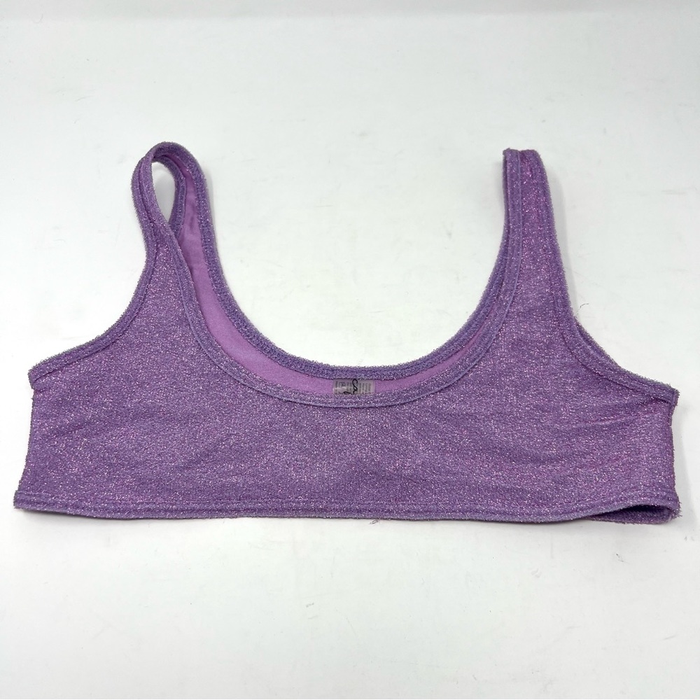 Capittana Purple Glitter Scoop Neck Sporty Bikini Swim Top Size Small